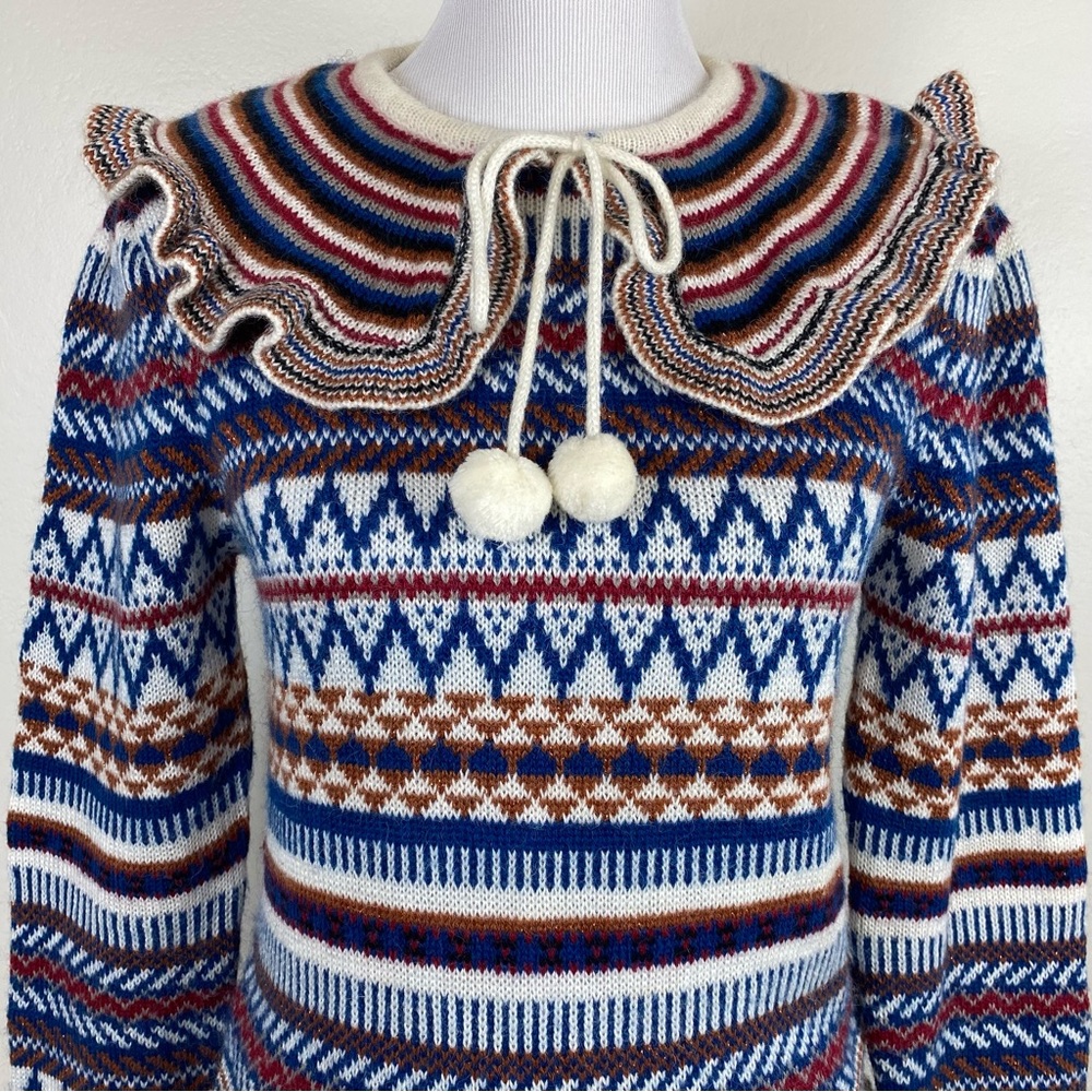Vintage 70's Patterned Collared Sweater - Picture 4 of 9